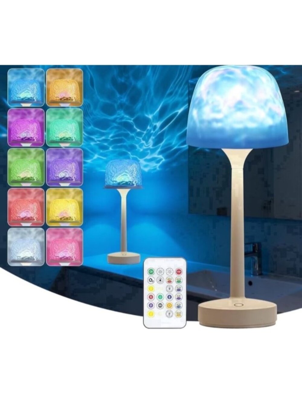 16-Color Mood Wave Light Lamp Water Ripple Projection Remote Control Dimmable